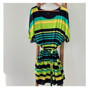 Tiana B Vibrant Striped Summer Dress with Belt - Dolman Sleeves - Casual Wear